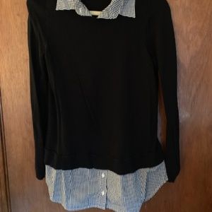 Black Sweater w/ Faux Collared Black Gingham Shirt